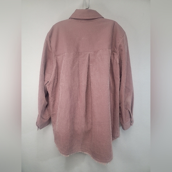Tribal Women's Size 1X Mauve Corduroy Raw Hem Button Front Shacket, Jacket/Shirt - Picture 6 of 9